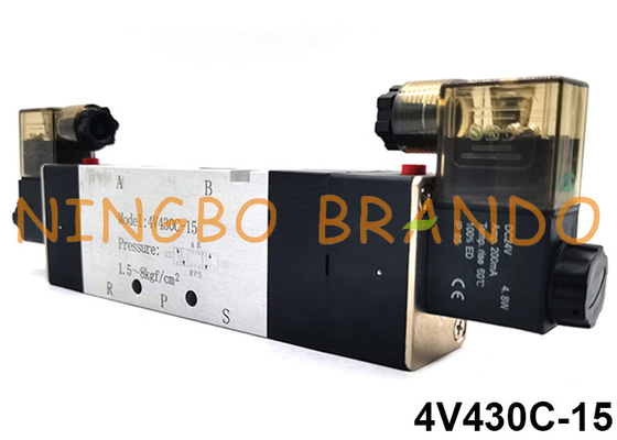 Válvula solenoide neumática de centro cerrado 4V430C-15 Airtac tipo 5/3 vías 24V 220V