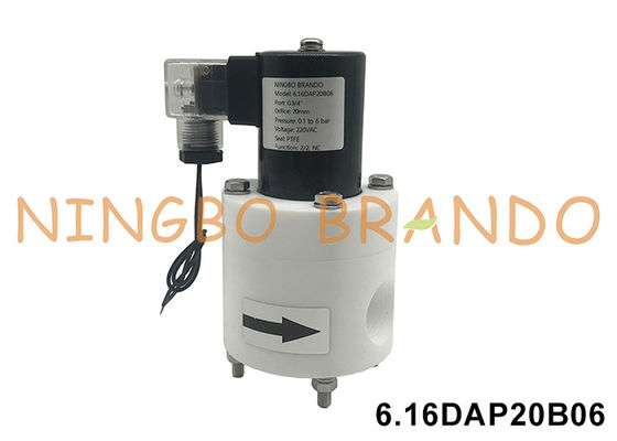 3/4' PTFE válvula de solenoide anticorrosión resistente a ácidos, alcalinos y químicos 24V 110V 220V