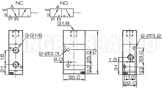 3A210-06 Válvula neumática piloto de aire normalmente abierta normalmente cerrada 3/2 vía