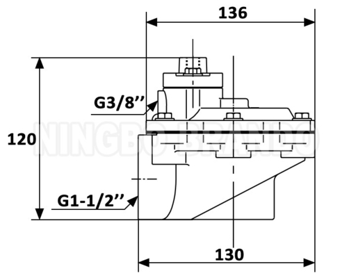 G353A046 Ángulo recto 1-1/2' válvula de mando remoto para colector de polvo