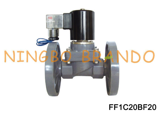 Válvula solenoide normalmente cerrada anticorrosiva CPVC tipo brida DN20 220V 24V