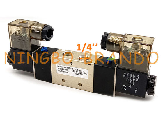 Válvula electromagnética neumática de la bobina doble de la manera de 1/4 pulgada 4V220-08 5/2