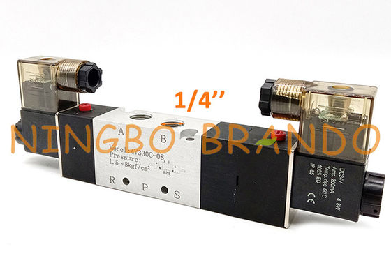 4V330C-08 1/4&quot; válvula electromagnética neumática 5 de la posición de posición central de cierre de la manera 3