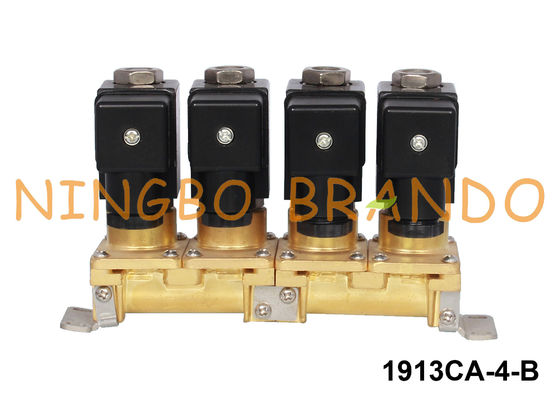 Multi-manera de cobre amarillo apilable 1/8&quot; 1/4&quot; de la válvula electromagnética de 4 grupos 24V 220V