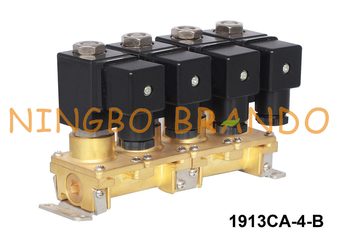 Apilando el Multi-puerto de cobre amarillo 1/8&quot; 1/4&quot; de la válvula electromagnética de 4 grupos 24V 220V