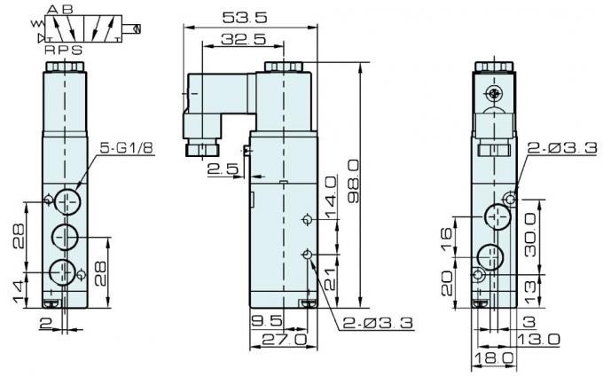 dimensión total de la válvula electromagnética 4V110-06