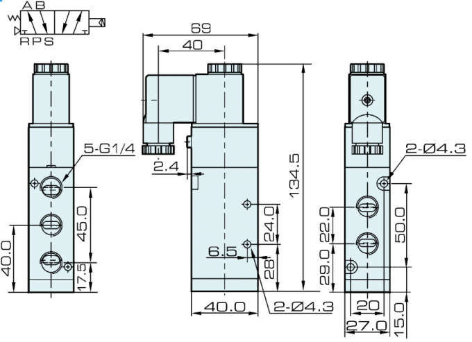G1/4” tipo válvula electromagnética de AirTAC de la manera de 4V310-08 5/2