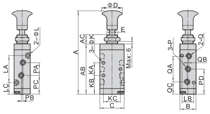 tipo manera neumática de vaivén 1 de 4L210-06 Airtac de la válvula de control de aire 5/2